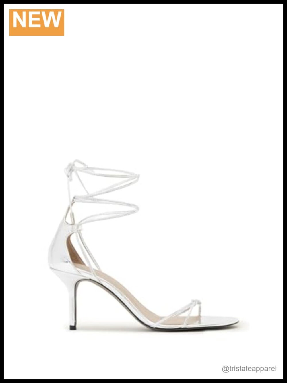 Leather Lace Up Stiletto Heel Ankle Strap Sandals Almond Toe